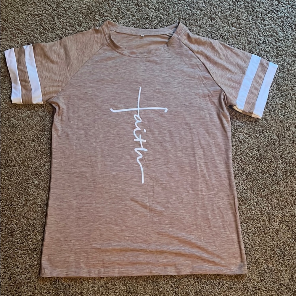 Faith Graphic Tee with Striped Sleeves